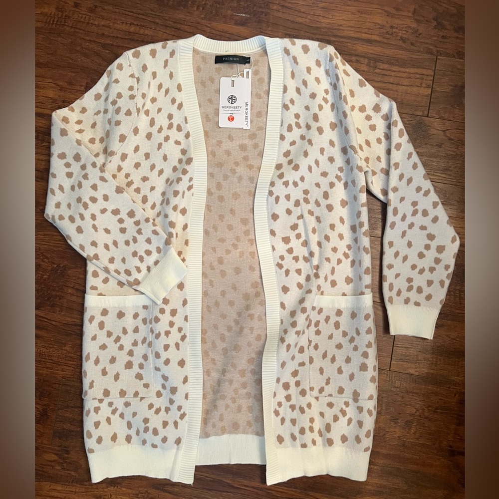 MEROKEETY LONG SLEEVE CARDIGAN ✨ size: Large, color: cream/white/tan